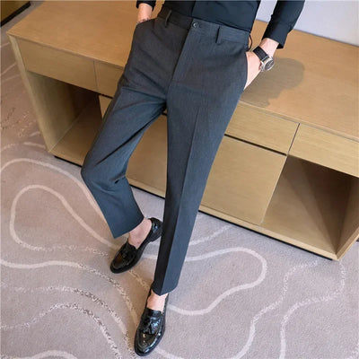 High End Elastic Waistband Suit Pants for Men Embroidered Business Casual Pants Solid Colror Versatile Social Office Trousers