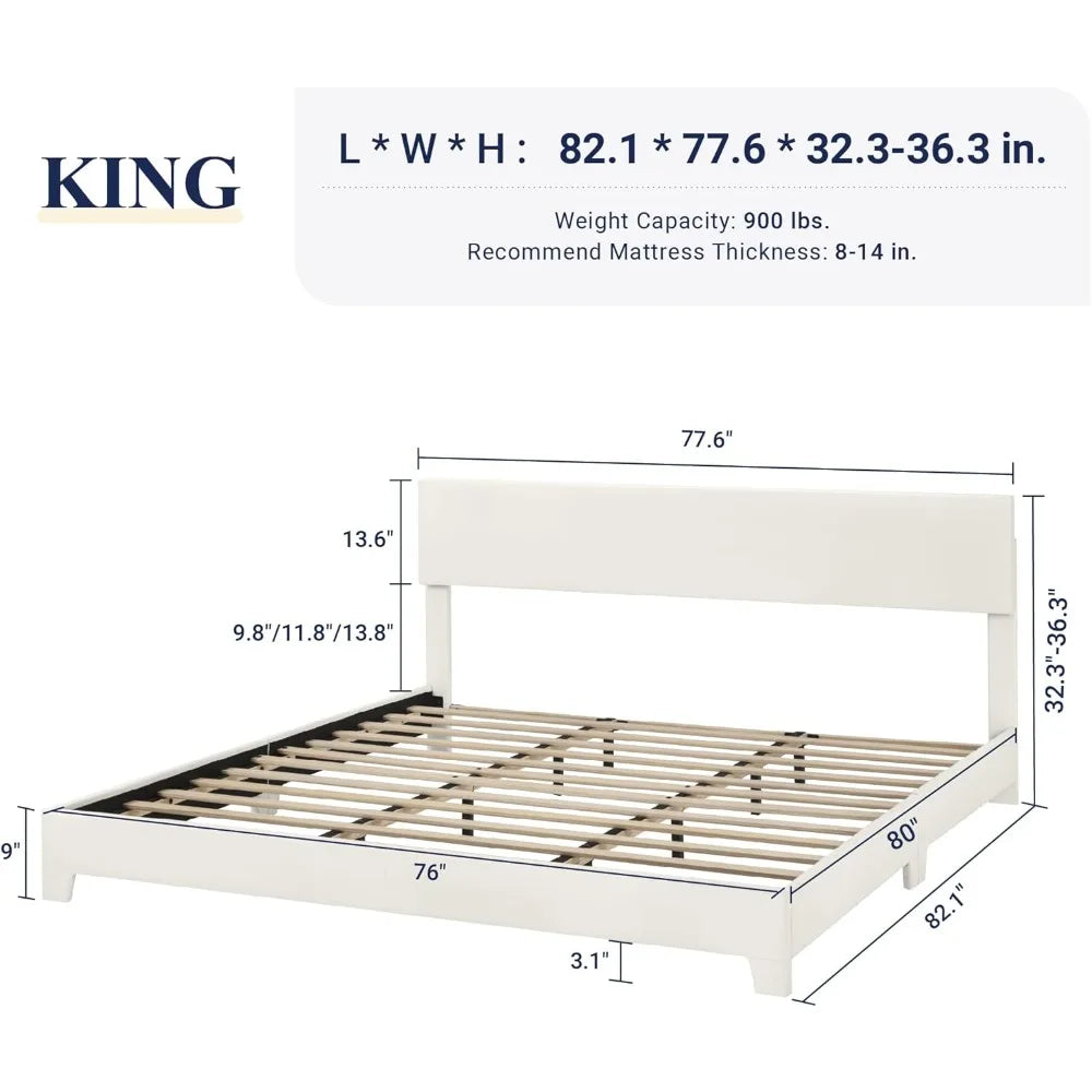 Bedroom Furniture, Full/Queen/king Size Bed Frame Adjustable Headboard, Faux Leather Platform Bed, Easy Assembly