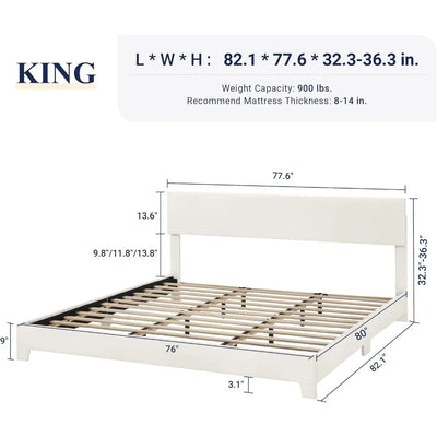 Bedroom Furniture, Full/Queen/king Size Bed Frame Adjustable Headboard, Faux Leather Platform Bed, Easy Assembly