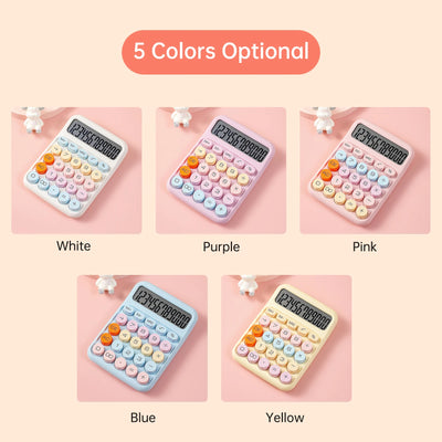 Mechanical Calculator 12 Digit Large LCD Display Big Round Button Cute Candy Colored Calculator Suitable for Office School Home