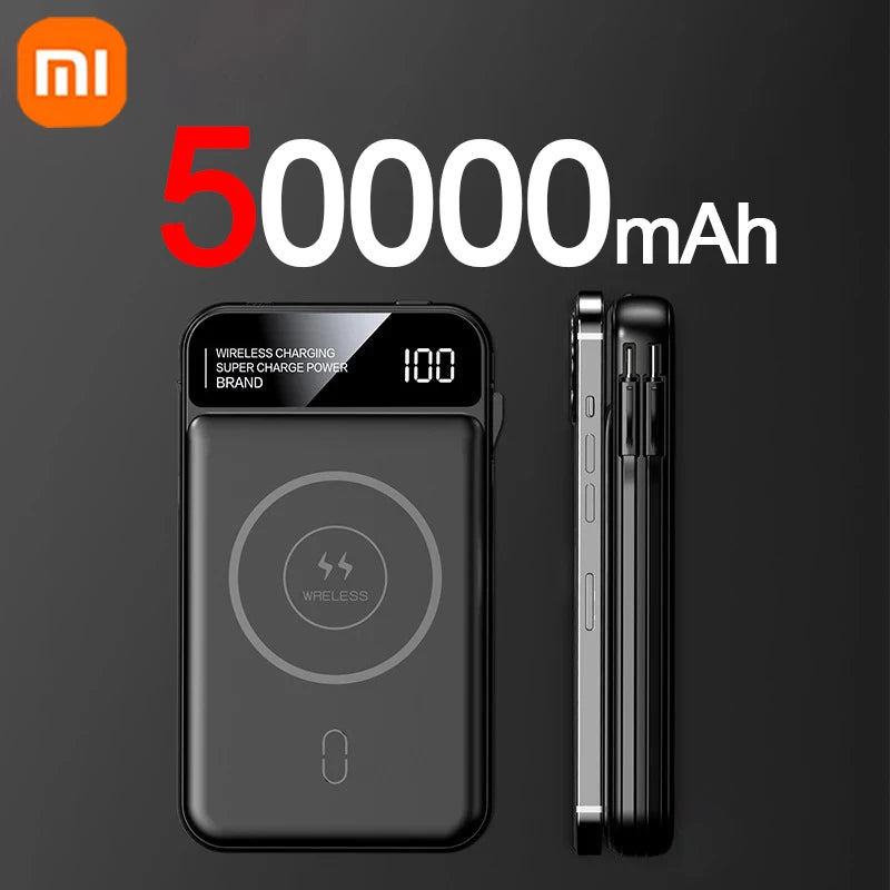 Xiaomi Emergency 50000mah Wireless Charging Power Bank Magnetic Charging Built-in Wire Mobile Phone Battery For IPhone Magsafe