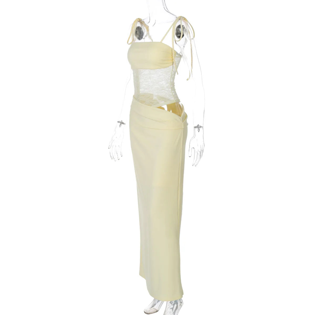 Sexy Bandage Mesh Patchwork Long Dress for Women Lace-up See-through Asymmetrical Evening Party Dresses Lady Gowns High Street