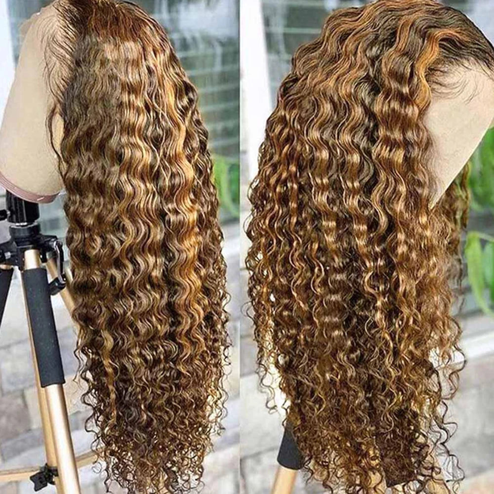 13x4 Highlight Wig Curly Human Hair Wigs For Women Colored Honey Blonde Lace Front Human Hair Wig 13x6 HD Deep Wave Frontal Wigs