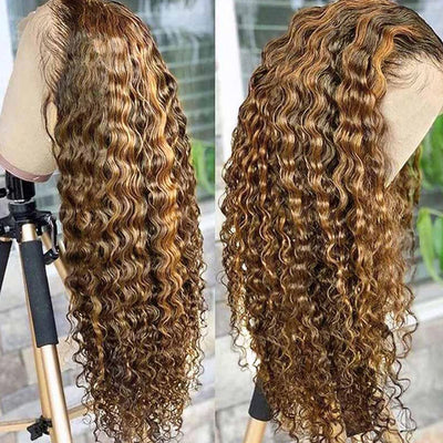 13x4 Highlight Wig Curly Human Hair Wigs For Women Colored Honey Blonde Lace Front Human Hair Wig 13x6 HD Deep Wave Frontal Wigs