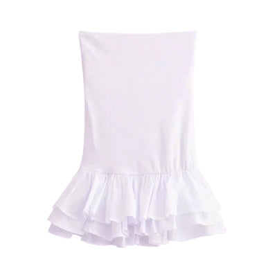Off Shoulder Strapless Mini Dress Knitted Ruffle Layered Decorative Hem Dress Summer Backless Sexy Daring Party Short Dresses