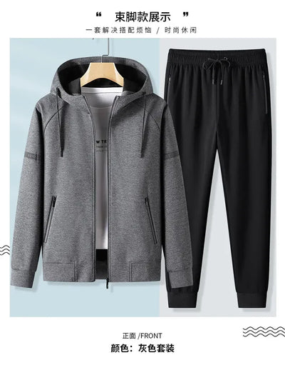 Male Workout Sports Outfit Autumn Spring Men Running Sports Tracksuits Sets Hoodies Zipper Outwear Sportwear+Sweatpants Sets
