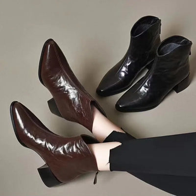 Female Short Shoes Pointed Toe Brown Fur Leather Booties Elegant with Medium Heels Women's Ankle Boots Sale Y2k Autumn Chic Boot