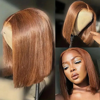 12A Malaysia #4 Brown Straight Short Bob Wig 100% Human Hair Wig Chocolate Glueless Wig Virgin Hair For Black Women