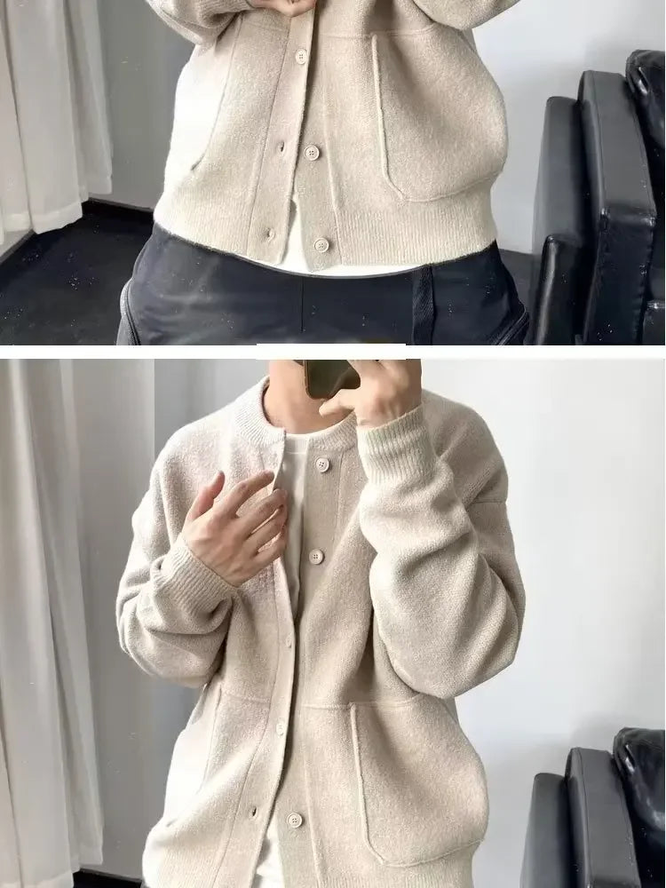 Autumn Winter New Style Men's Knitted Cardigan Sweater Casual Pure Color Lazy Fashion Youth Versatile Knitwear Coat