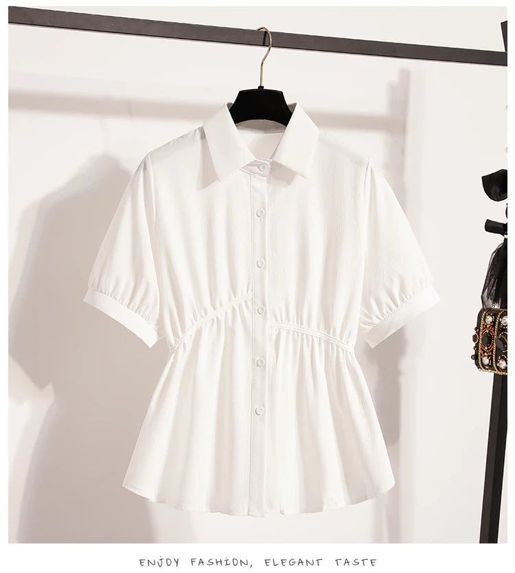 Plus Size Polo Shirt Women Summer 2025 New Korean Style Large Size Loose Chiffon Blouse Women Slim Waist Casual Tops Female