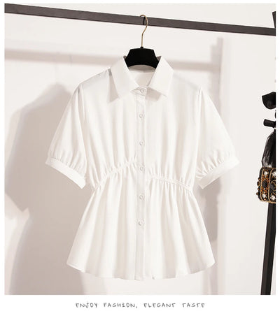 Plus Size Polo Shirt Women Summer 2025 New Korean Style Large Size Loose Chiffon Blouse Women Slim Waist Casual Tops Female
