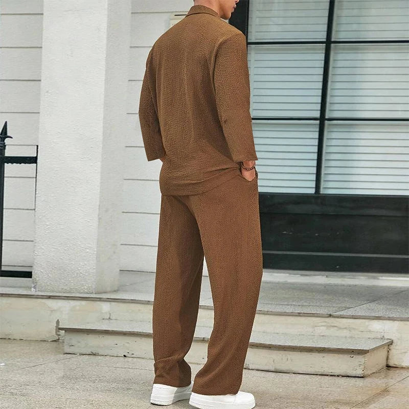 2024 Spring Summer Casual Cotton Shirts And Pants Suits Men Vintage Half Sleeve Irregular Cardigan Two Piece Sets Mens Outfits
