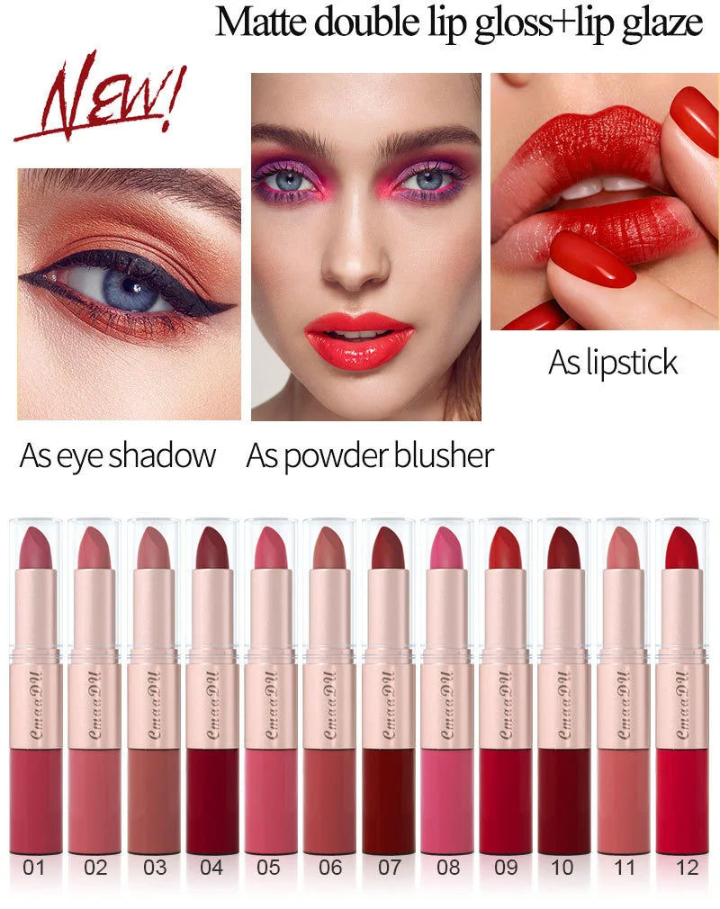 2 In 1 Double-ended Lipstick Lip Liner Pen Matte Pigment Non-stick Cup Skin Color 24H Lasting Waterproof Makeup Beauty Cosmetics