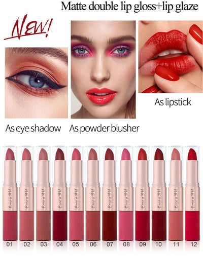 2 In 1 Double-ended Lipstick Lip Liner Pen Matte Pigment Non-stick Cup Skin Color 24H Lasting Waterproof Makeup Beauty Cosmetics