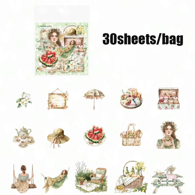 30 Sheets/Pack Cute Girls Daily Life Stickers for Journal Scrapbooking DIY Notebook Decoration Office School Stationery Craft