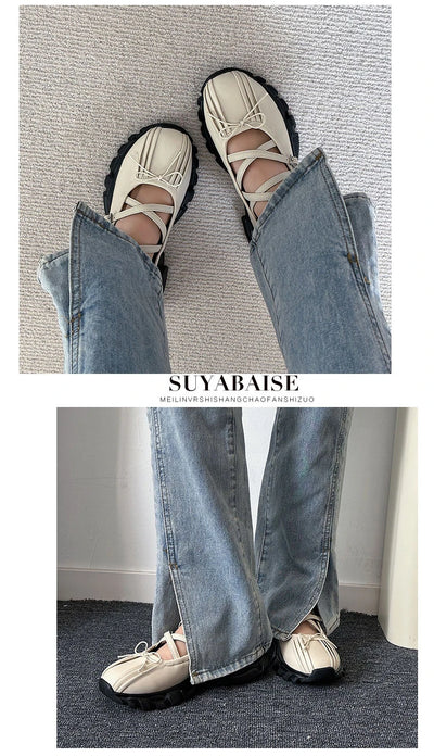 Ballerinas Woman 2025 Clogs Platform Low Heels Bow-Knot Casual Female Sneakers Summer Shoes Ladies Shallow Mouth Flats Ballet Cr