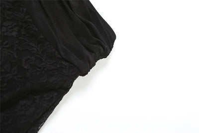 Y2K Goth Dark Irregular Hem Lace Patchwork Mid Skirts Women Streetwear Fairy Slim Pleat A-line Skirt Mall Goth Fashion Bottoms