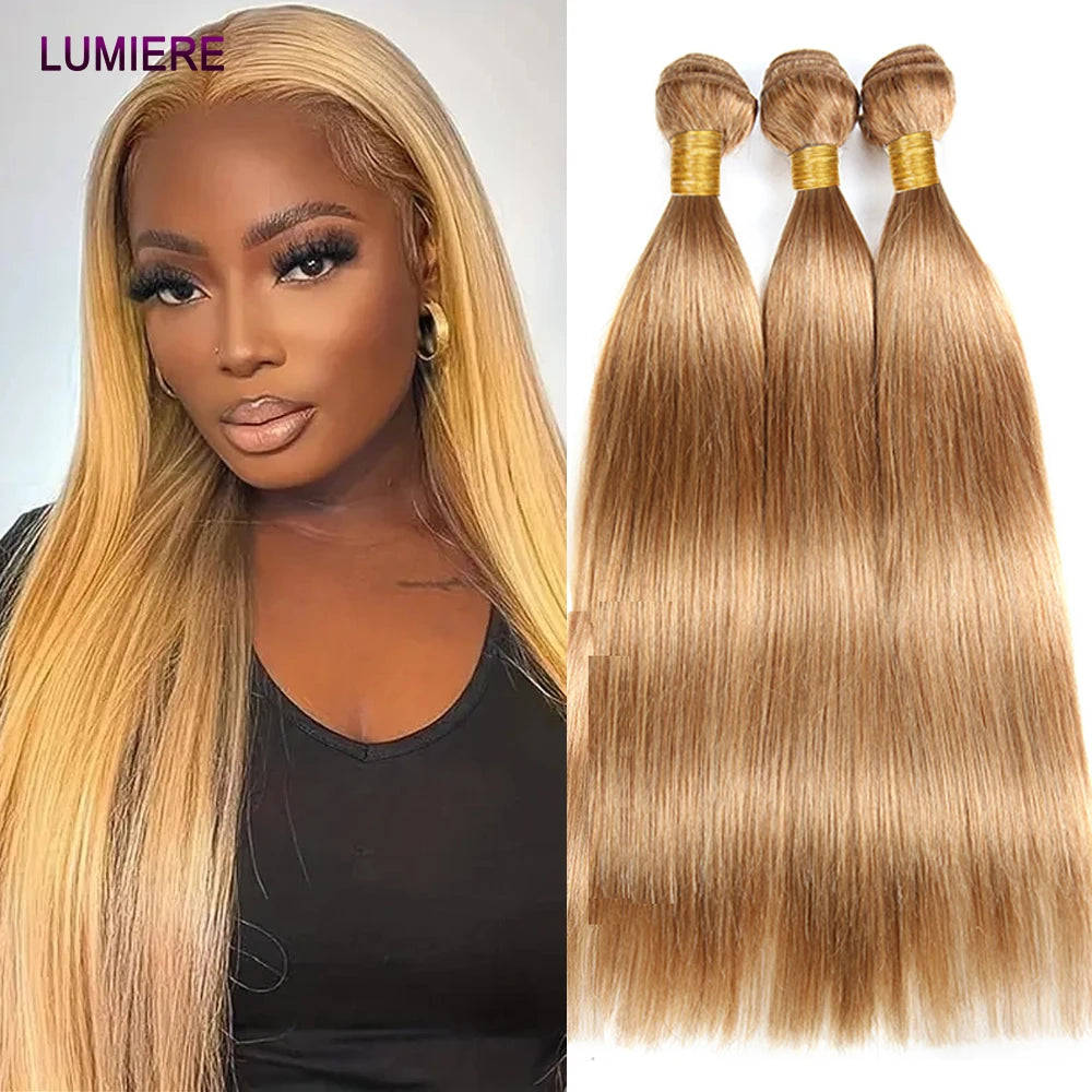 #27 Honey Blonde Bone Straight Bundles 1/3/4 PCS Human Hair Extensions 100%  Jerry Curl Virgin Raw Human Hair Weave Bundles