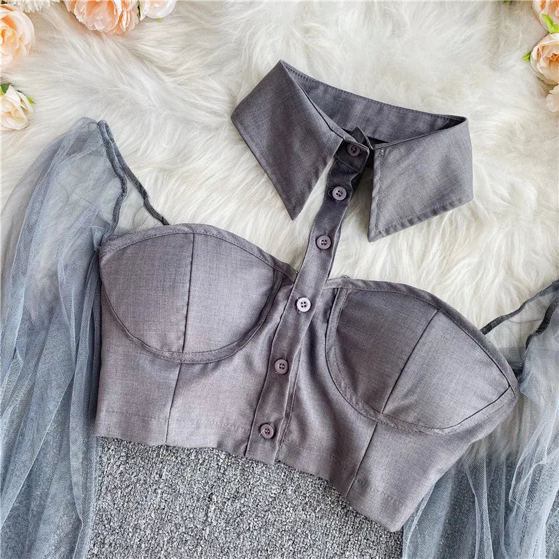 Autumn 2024 Women's Short Shirts Exposed Navels  fashion Sexy Slim Versatile Personalized hanging Neck  Off Shoulder Tops