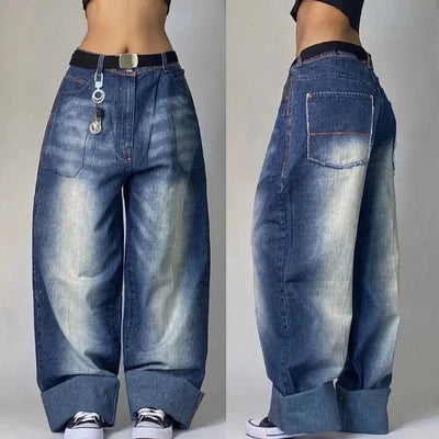 American New Fashion Letter Embroidery Washed Hole Baggy Jeans Men Y2K Streetwear Harajuku Popular High Waist Wide-leg Trousers