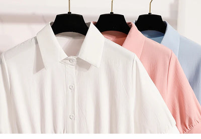 Plus Size Polo Shirt Women Summer 2025 New Korean Style Large Size Loose Chiffon Blouse Women Slim Waist Casual Tops Female
