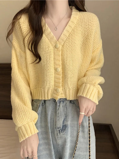 EVNISI Women Slim Sweater Cardigan V-Neck Button Up Casual Solid Knitting Sweater Coat Sweet For Women Cardigan Coat Autumn 2023