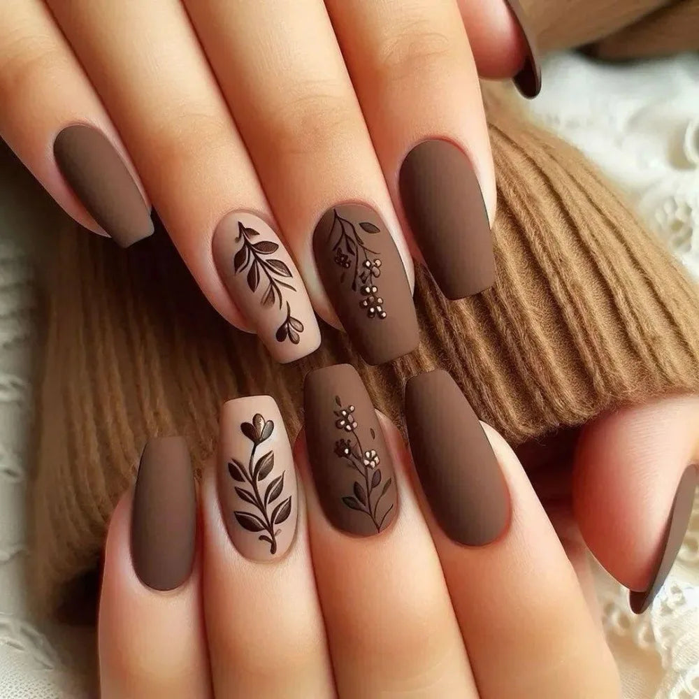 24pcs Press on Nails Square Flower False Nails Wearable Stick-on Nails Fake Nail Uñas Postizas Mujer Накладные Ногти 네일팁