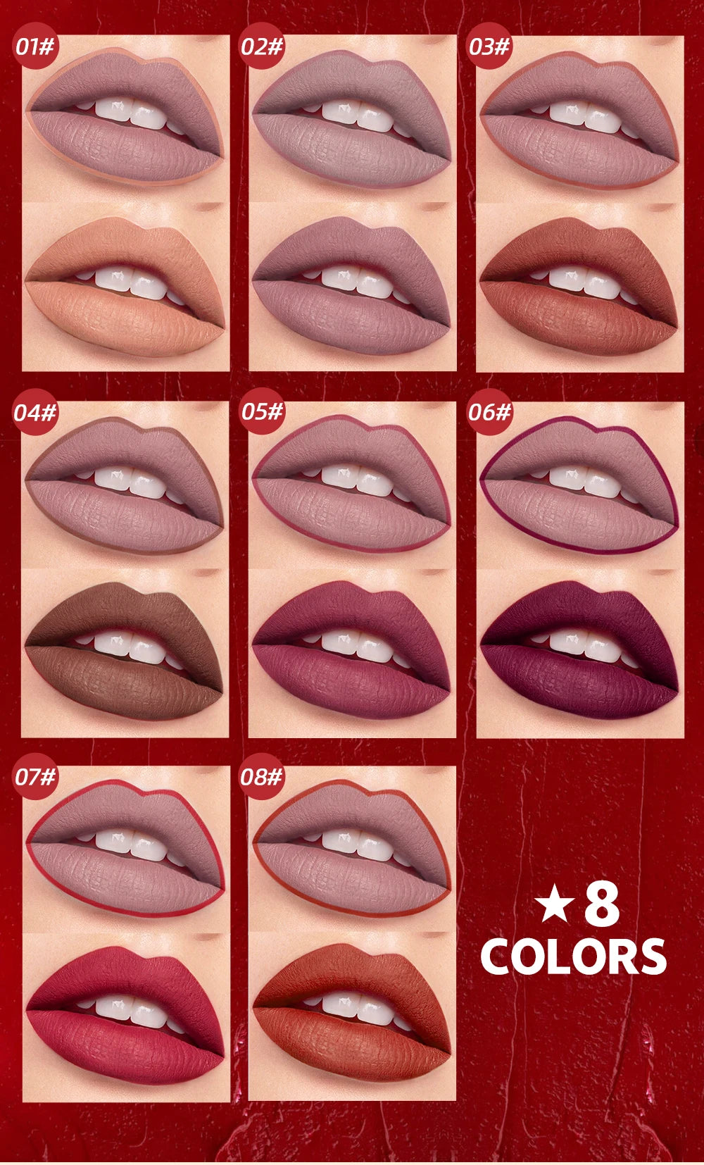 8 Color 2 IN 1 Lip Liner Pencil Waterproof Matte Lipstick Makeup Set Long Lasting Moisture Cosmetic Velvet Sexy Red Lipstick Pen
