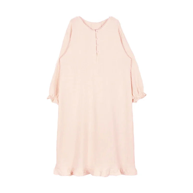 100% Cotton Woman Dress Cute Cherry Print Long Sleeve Button Up Korean Maxi Dresses Comfortable Homewear Vestido De Mujer