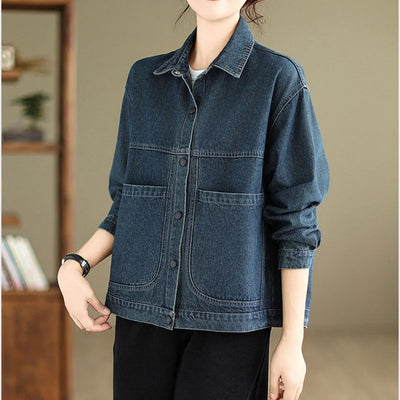 2025 New Autumn Women Denim Jacket Retro Long Sleeve Jeans Jacket Female Loose Casual Denim Coat Outwear Overwear