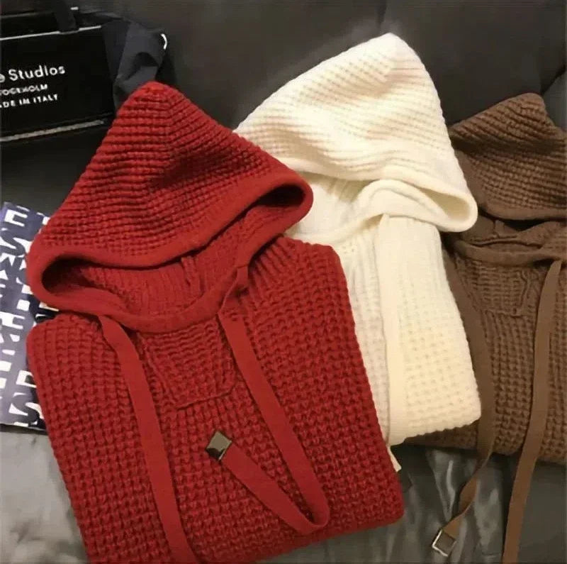 Knit Sweater Male Pullovers Plain Solid Color Men's Clothing Hoodies Coat Jacket Red Fashion 2024 High Quality Replica Elegant A