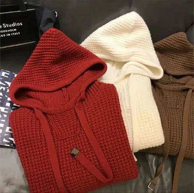 Knit Sweater Male Pullovers Plain Solid Color Men's Clothing Hoodies Coat Jacket Red Fashion 2024 High Quality Replica Elegant A