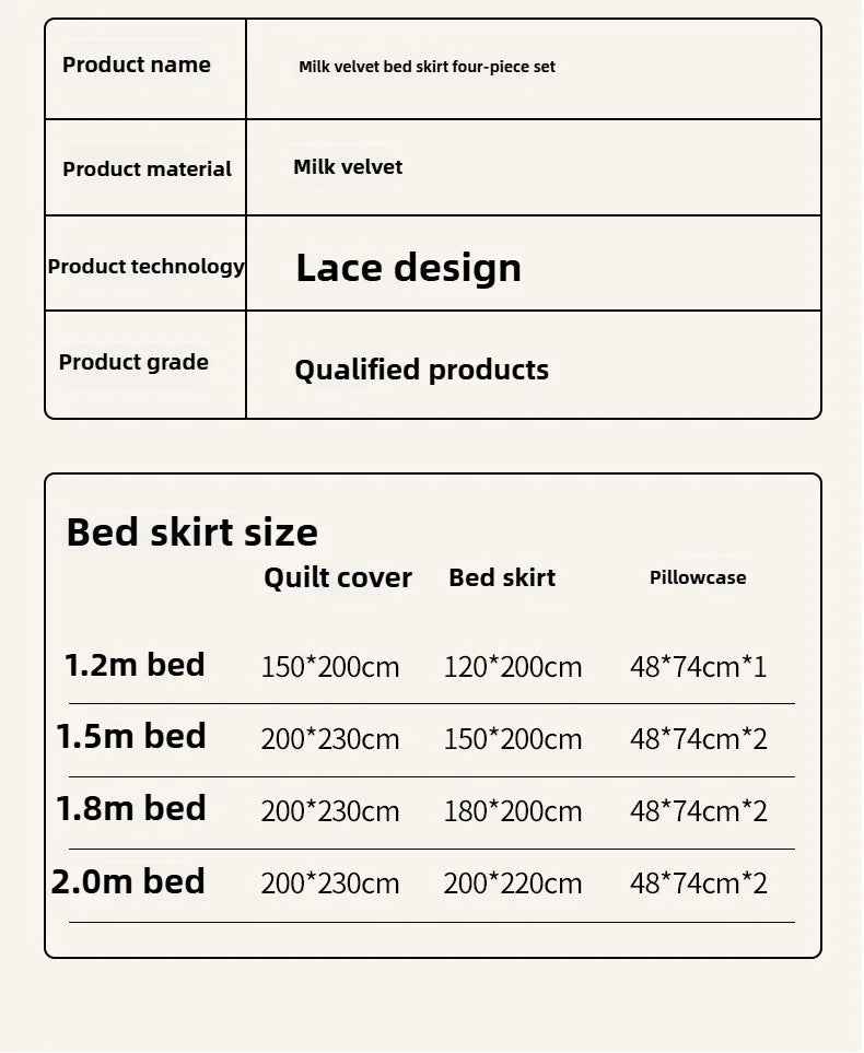 2024 hot solid color Korean version lace bed skirt kit flannel quilt cover thickened warm four-piece set