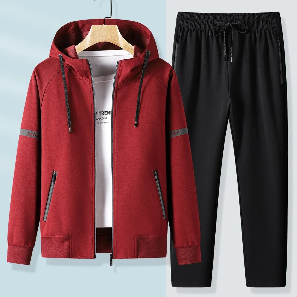 Male Workout Sports Outfit Autumn Spring Men Running Sports Tracksuits Sets Hoodies Zipper Outwear Sportwear+Sweatpants Sets