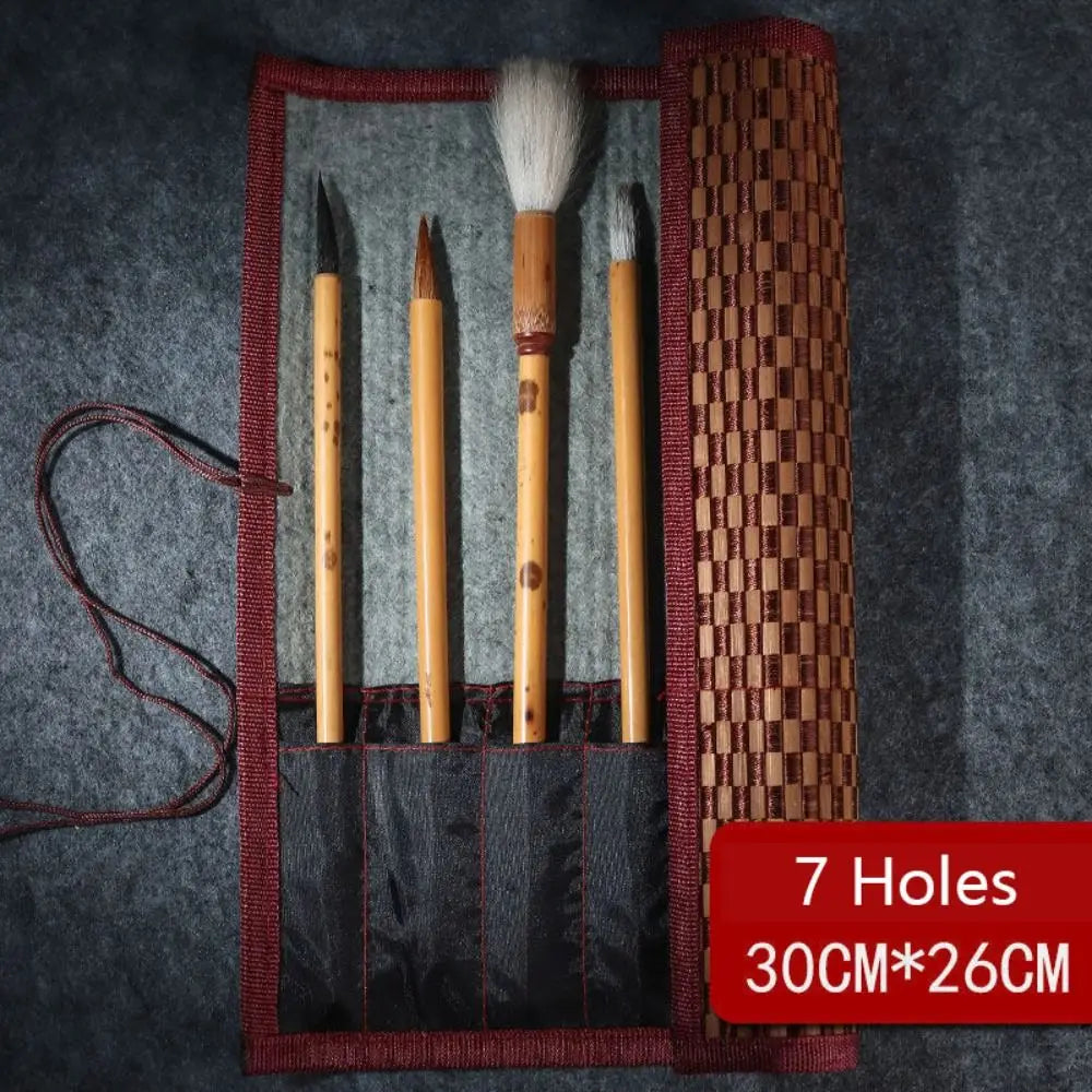 Bamboo Painting Brushes Holder High Quality Large Capacity Chinese Style Calligraphy Pen Curtain Pen Case Art Supplies