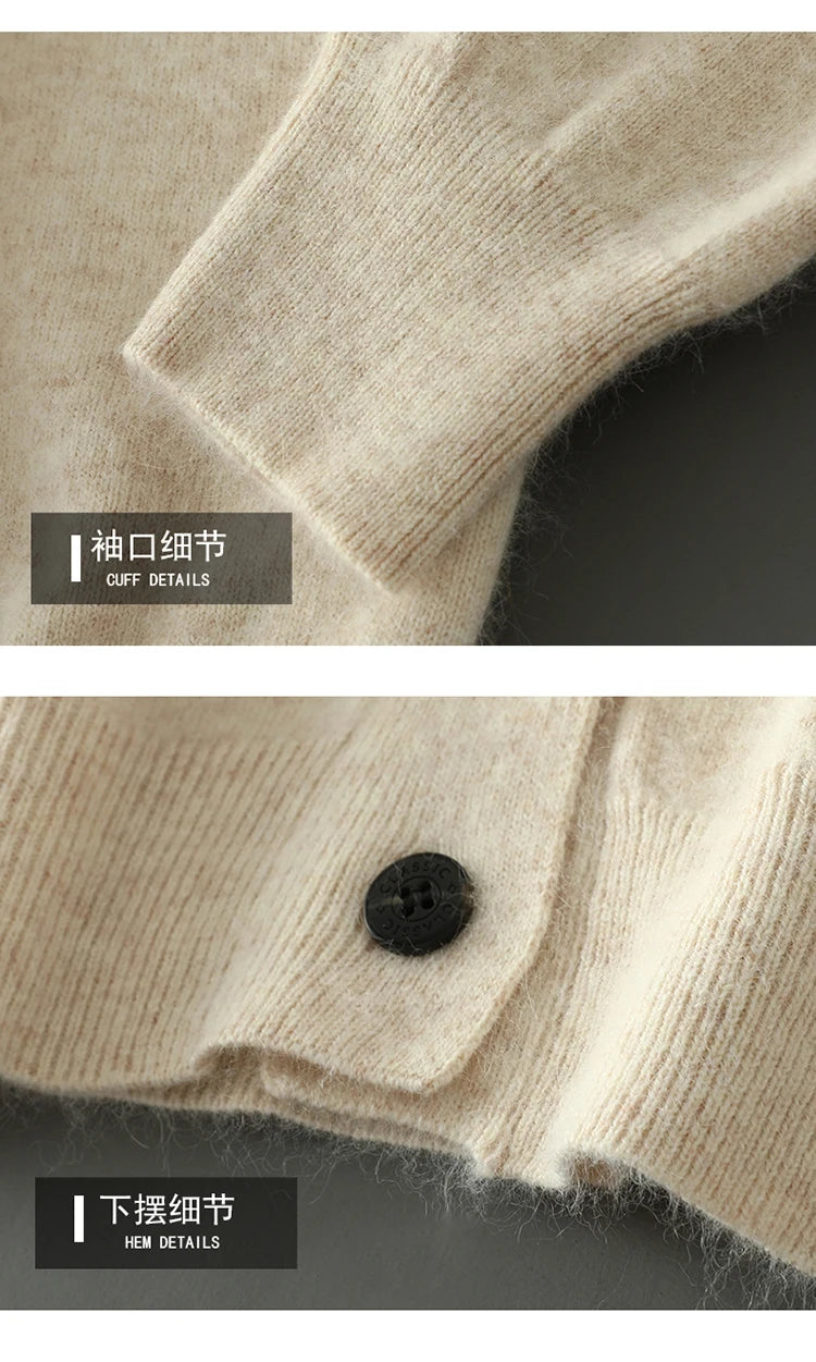 Women's Plus size Autumn Winter New Cardigan V-Neck Top 100% Mink Cashmere Knitted Sweater Casual Loose Large Long Sleeved Tops