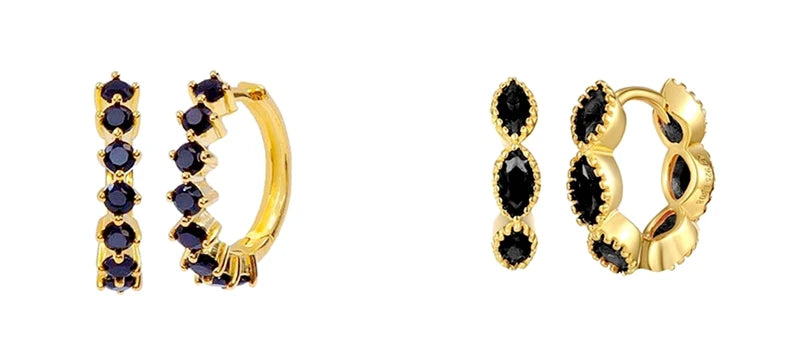 925 Sterling Silver Needle Fashion Round Pendant Small Earrings Luxury Gold Hoop Earrings for Women Premium Black Jewelry Gifts