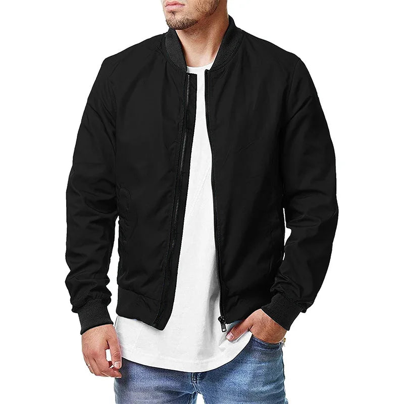 2024 Autumn and Winter Men's Stand Collar Casual Zipper Jacket Outdoor Sports Coat Windbreaker Jacket for Men Waterproof Bomber
