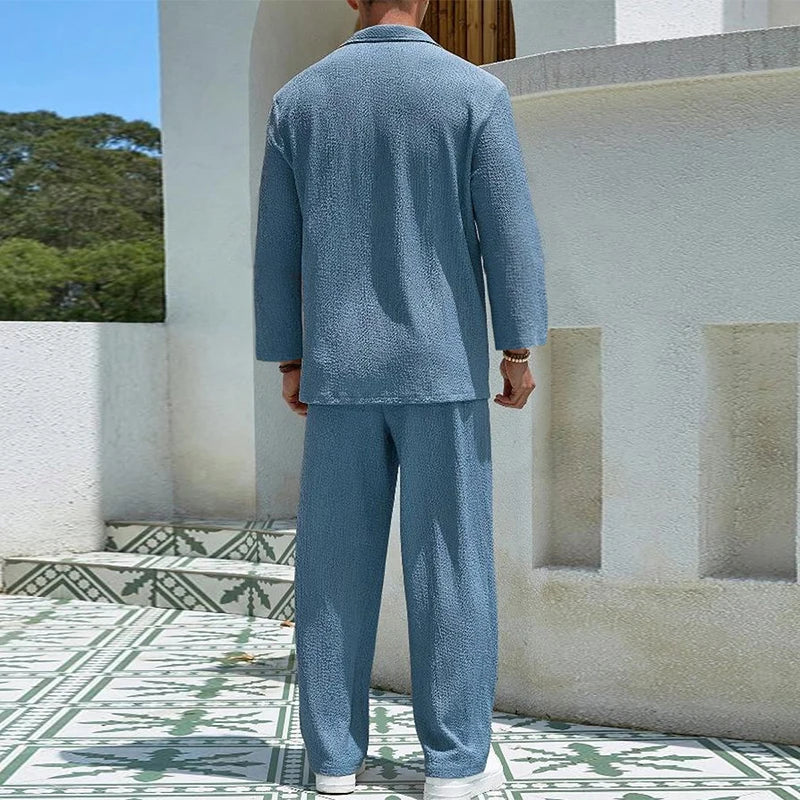 2024 Spring Summer Casual Cotton Shirts And Pants Suits Men Vintage Half Sleeve Irregular Cardigan Two Piece Sets Mens Outfits