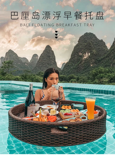 Net red floating tray round rattan woven heart-shaped basket Homestay Hotel Villa swimming pool dinner plate