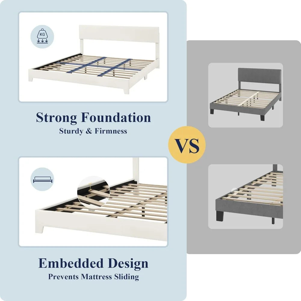 Bedroom Furniture, Full/Queen/king Size Bed Frame Adjustable Headboard, Faux Leather Platform Bed, Easy Assembly