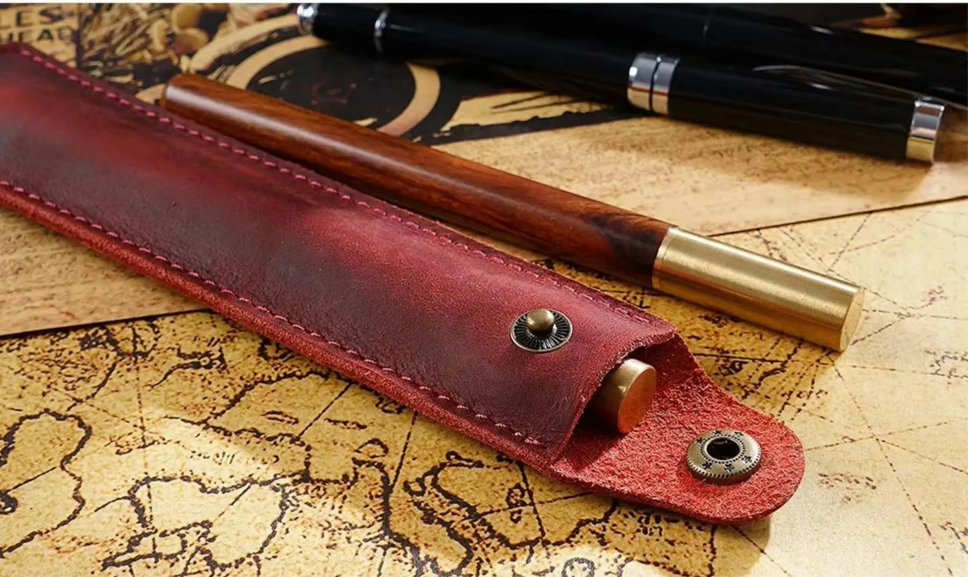 Genuine Leather Pen Case Cowhide Stationery Pencil Holder Bag Pen Pouch for Travel Notebook Journal Pen Cover