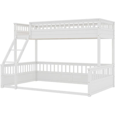 Low Bunk Beds Twin XL Over Queen Floor Bunk Bed with Ladder and Guardrail Wood Detachable Bunk Bed Frame for Boys, Girls, No Spr