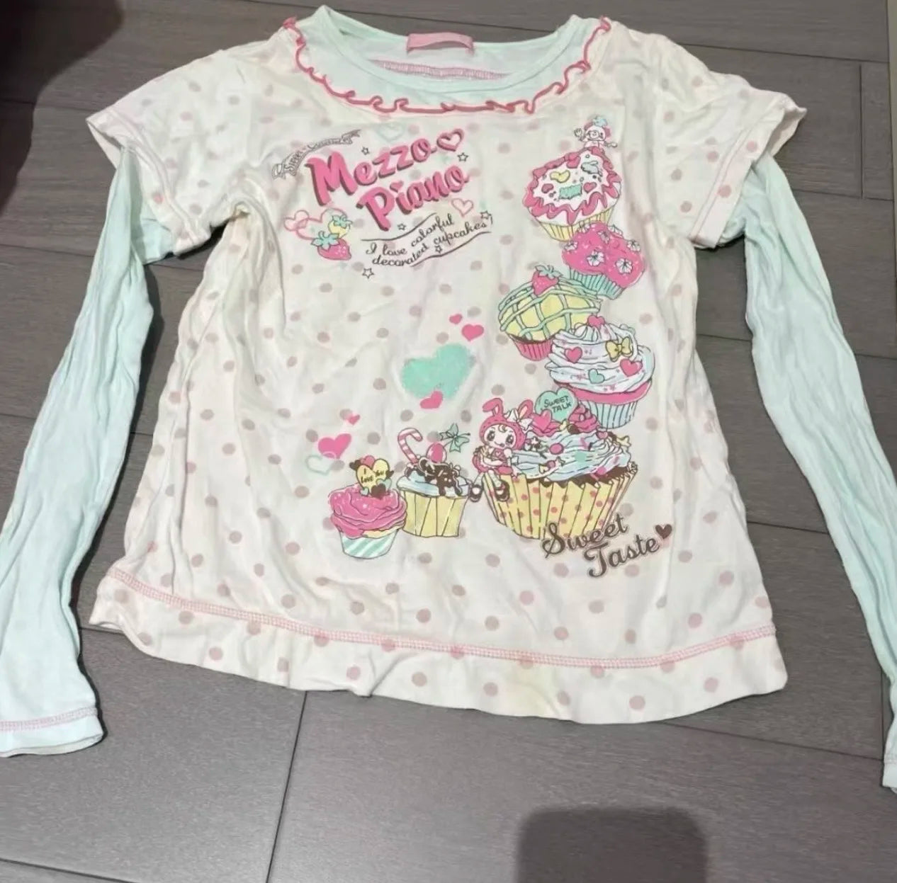 Kawaii Cuteore Sweet T Shirts Women Japanese Style Soft Girl Y2k Harajuku Cute Print Fake Two-piece Slim Tees Tops 2025