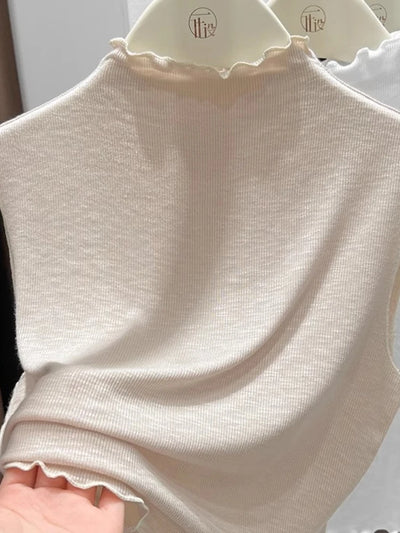 2025 Ruffled Knitted Top Women Y2K Tank Top Half Neck Vest Female Sleeveless Sweater Chic Soft Streetwear Solid Skinny Tube Top