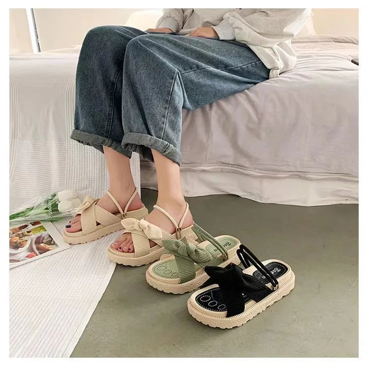 Fairy Style Women Sandals 2024 New Summer Women Slippers Outdoor Platform Beach Shoes Sexy Butterfly-Knot Women Roman sandalias