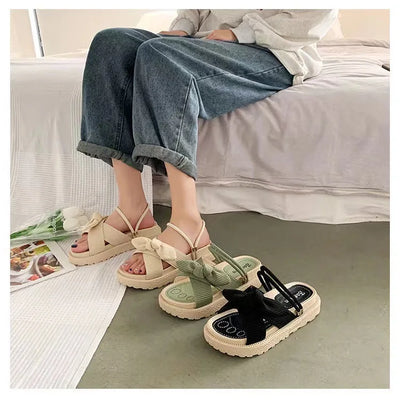 Fairy Style Women Sandals 2024 New Summer Women Slippers Outdoor Platform Beach Shoes Sexy Butterfly-Knot Women Roman sandalias