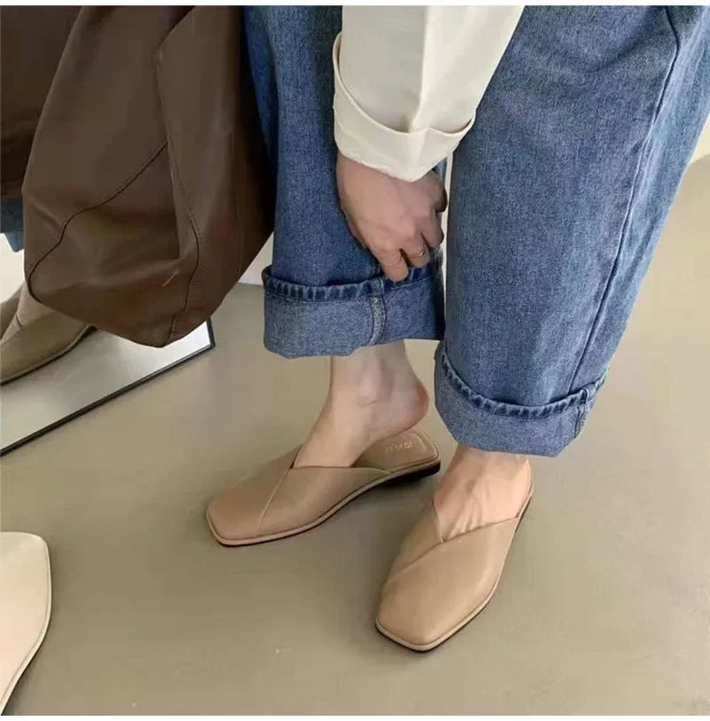 Women Mules Designer Square Toe 2025 Summer Ladies Fashion Slippers New Slides Female Outside Beach Shoes Big Size мюли женские