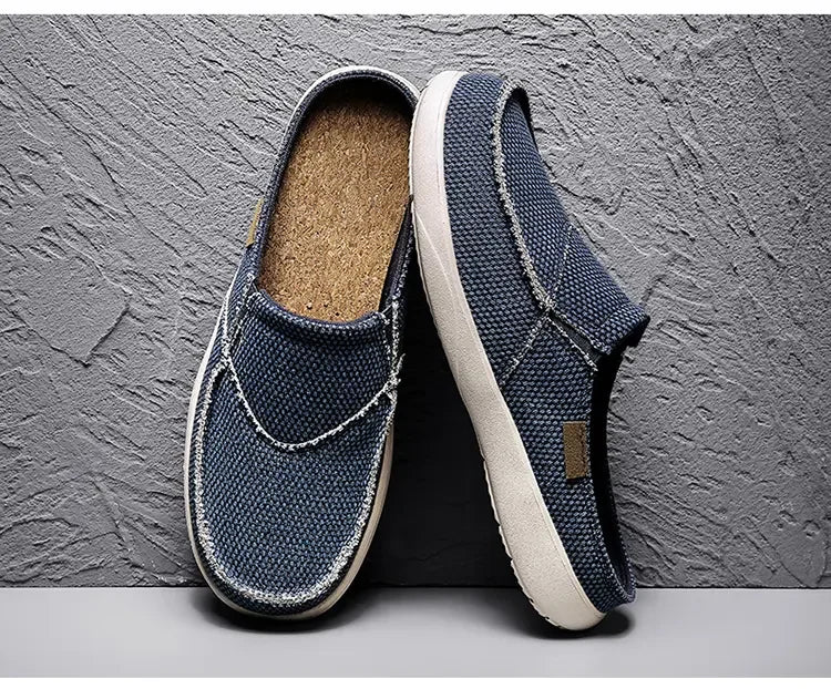 Men Half Shoes Slippers Summer Canvas Casual Classic Outdoor Slip-on Men Light Breathable Flat Loafers Walking Shoe Zapatillas