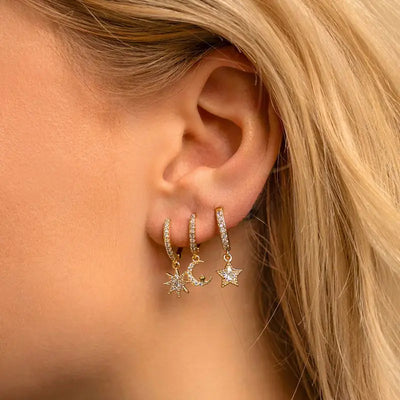 925 Sterling Silver Needle Little Huggies Hoop Earrings for Women Tiny Crystal Zirco Pendant Cartilage Earrings Piercing Jewelry